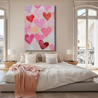 FLUTTERING HEARTS: Colorful Heart Wall Art Impasto Canvas