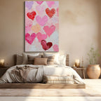 FLUTTERING HEARTS: Colorful Heart Wall Art Impasto Canvas