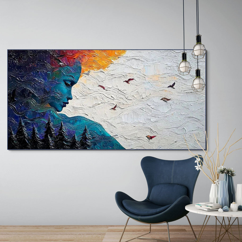 FOREST MUSE: Mystical Textured Portrait with Nature in Impasto Style