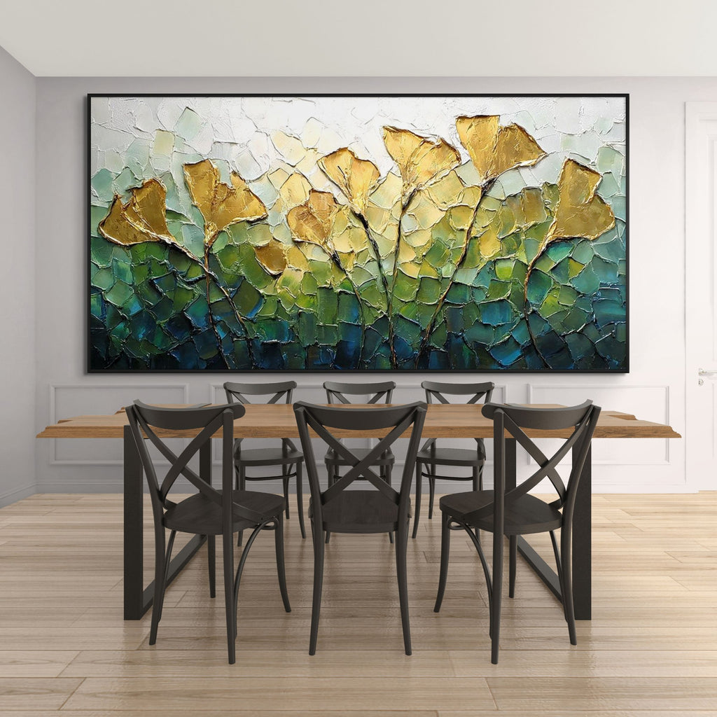 GILDED GINKGO: Impasto Golden Ginkgo Leaves Mosaic Canvas