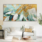 GILDED GARDEN: Green White Gold Floral Impasto Oil Painting