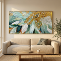 GILDED GARDEN: Green White Gold Floral Impasto Oil Painting