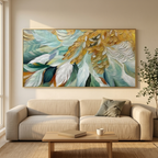 GILDED GARDEN: Green White Gold Floral Impasto Oil Painting