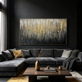 GOLDEN CASCADE: Impasto Liquid Gold Silver Midnight Rain Canvas