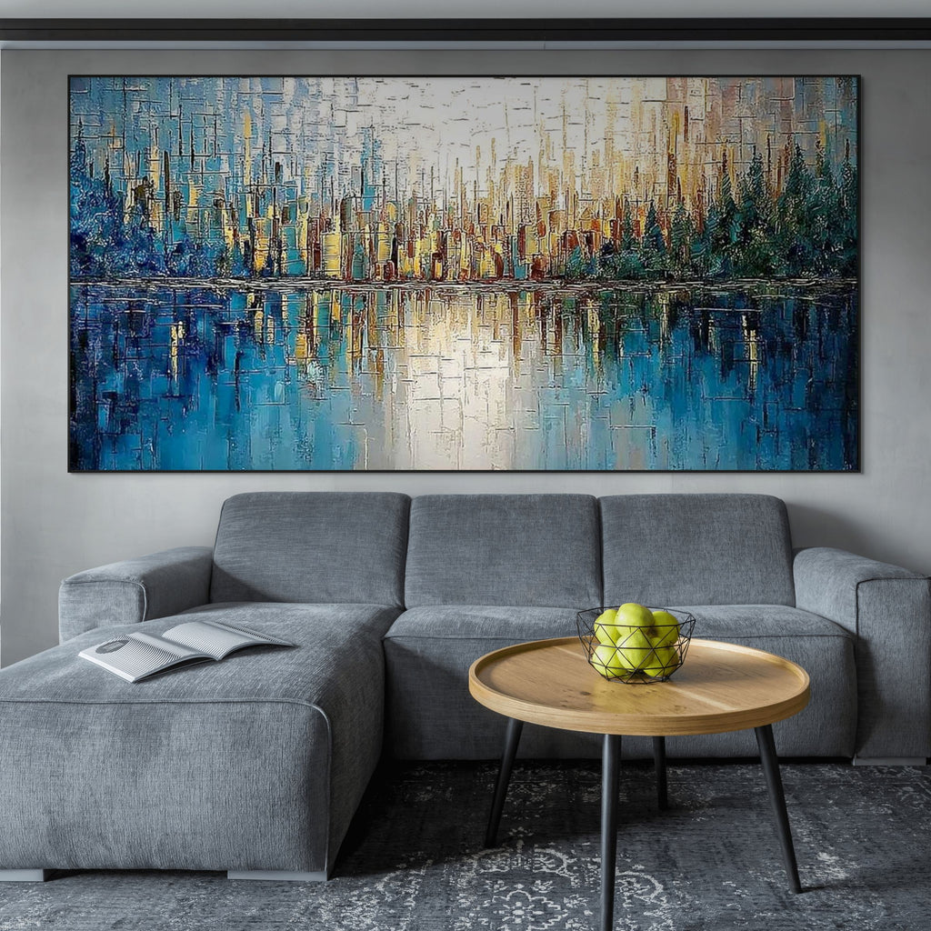 GOLDEN HORIZON: Impasto Skyline Mirrored In Tranquil Waters Canvas