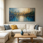GOLDEN HORIZON: Impasto Skyline Mirrored In Tranquil Waters Canvas