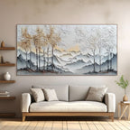 GOLDEN SILENCE: Thick Textured Wabi Sabi Mountain And Trees Canvas