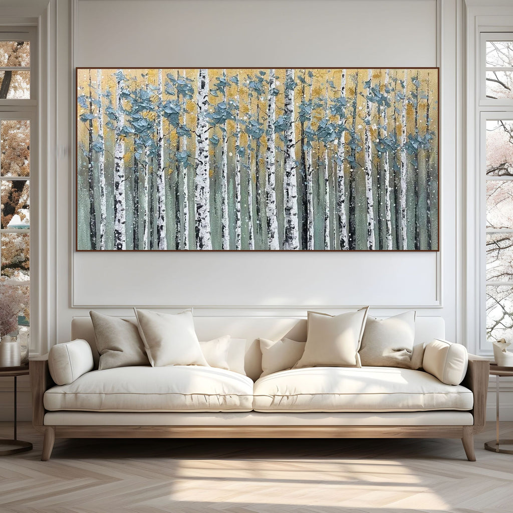 GOLDEN BIRCH GROVE: White Birch Gold Accent Canvas