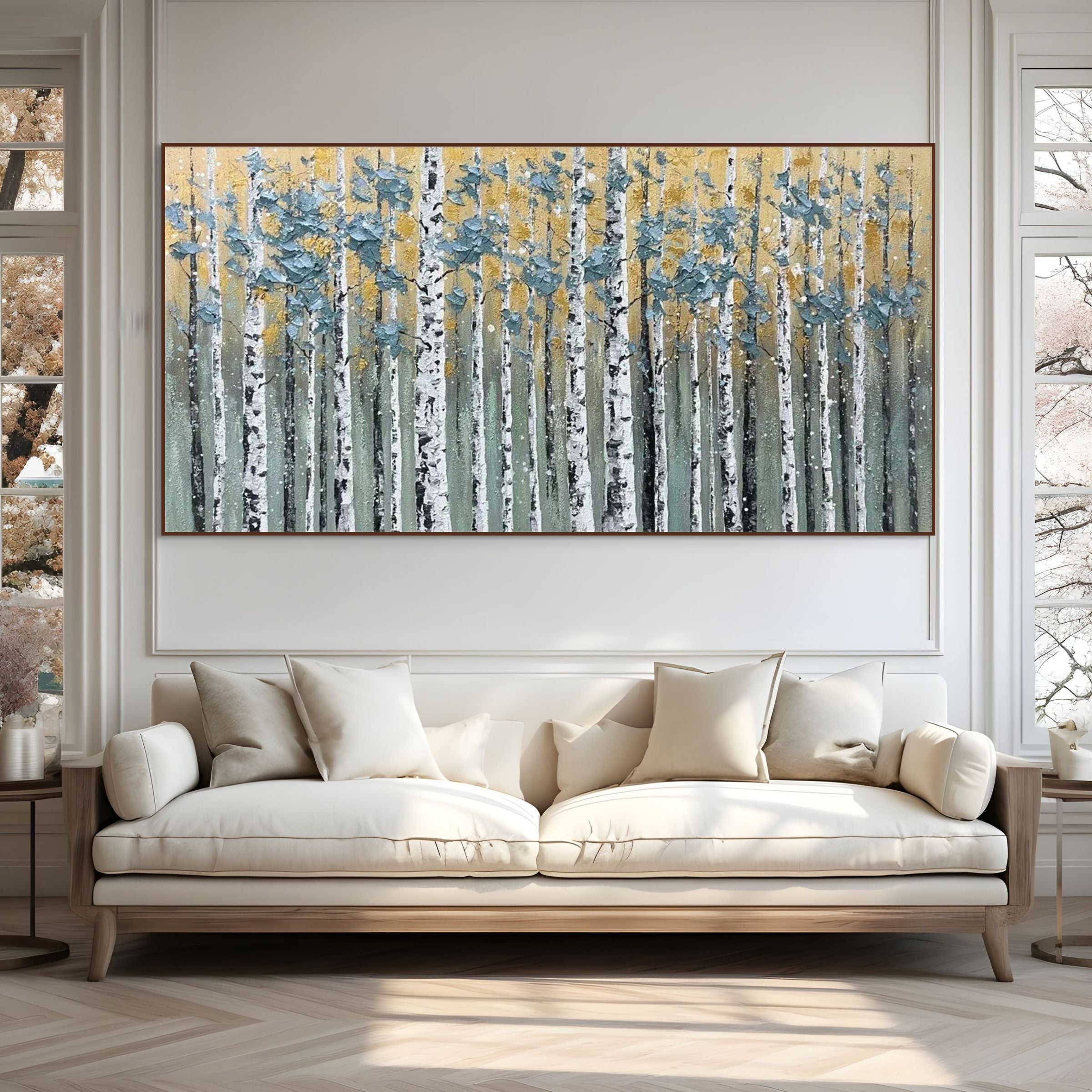 GOLDEN BIRCH GROVE: White Birch Gold Accent Canvas