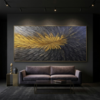 GOLDEN BLOOM: Textured Gold Black Abstract Floral Oil Painting