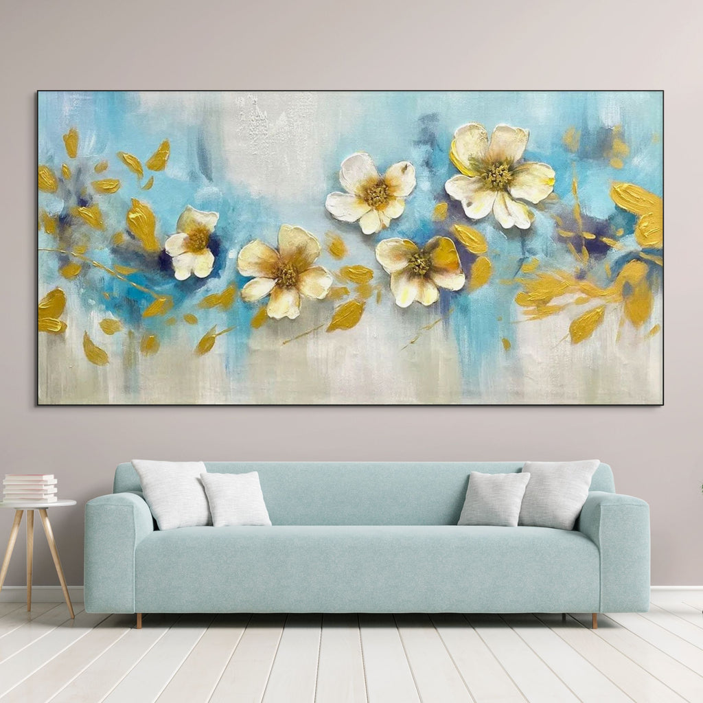 GOLDEN BLOSSOM DRIFT: Drifting Petals Gold Accent Painting