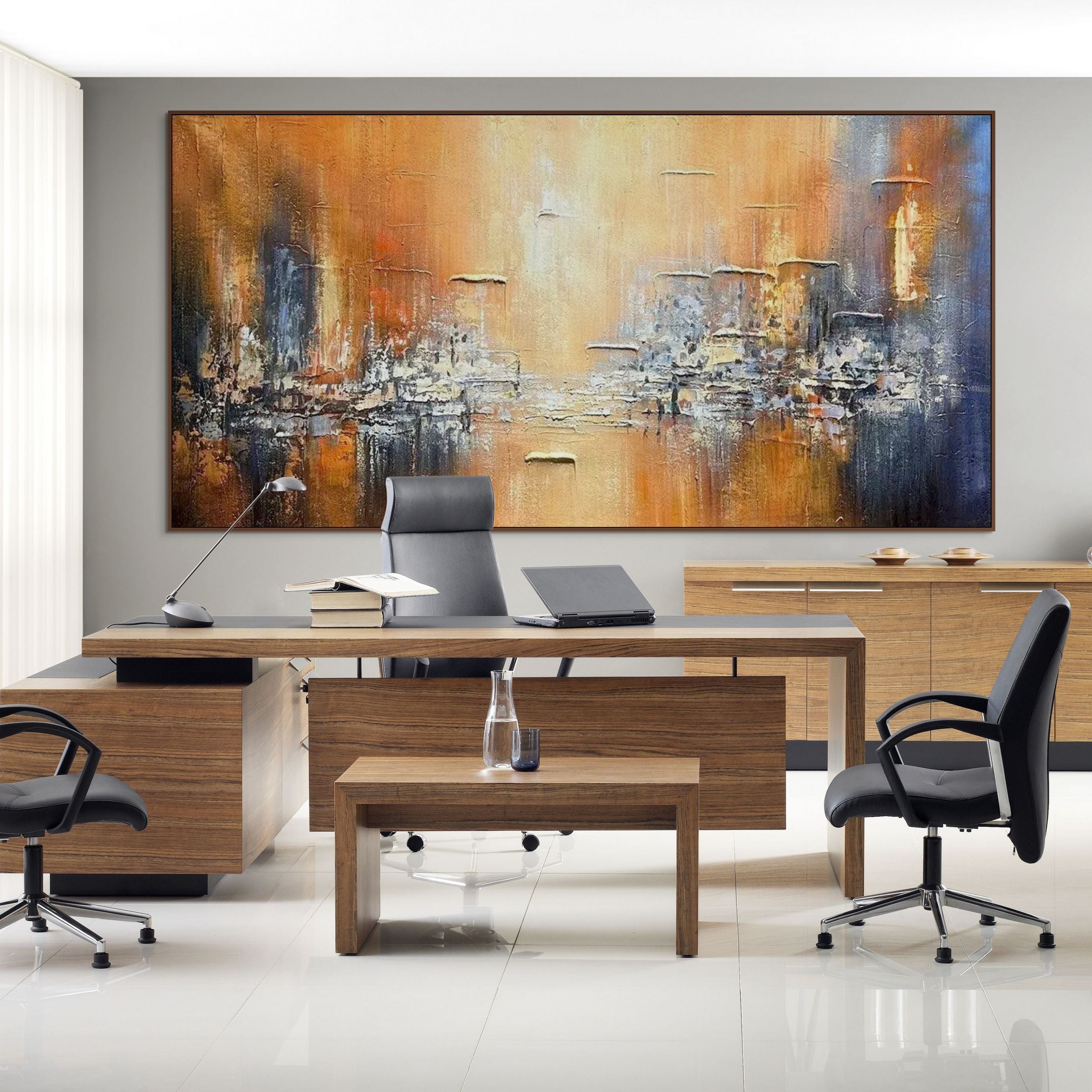 GOLDEN CITY: Textured Impasto Sunset Cityscape Canvas