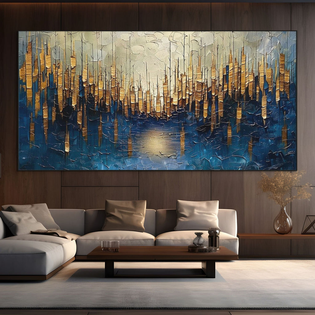 GOLDEN FOREST REFLECTION: Textured Gold Reflection Canvas