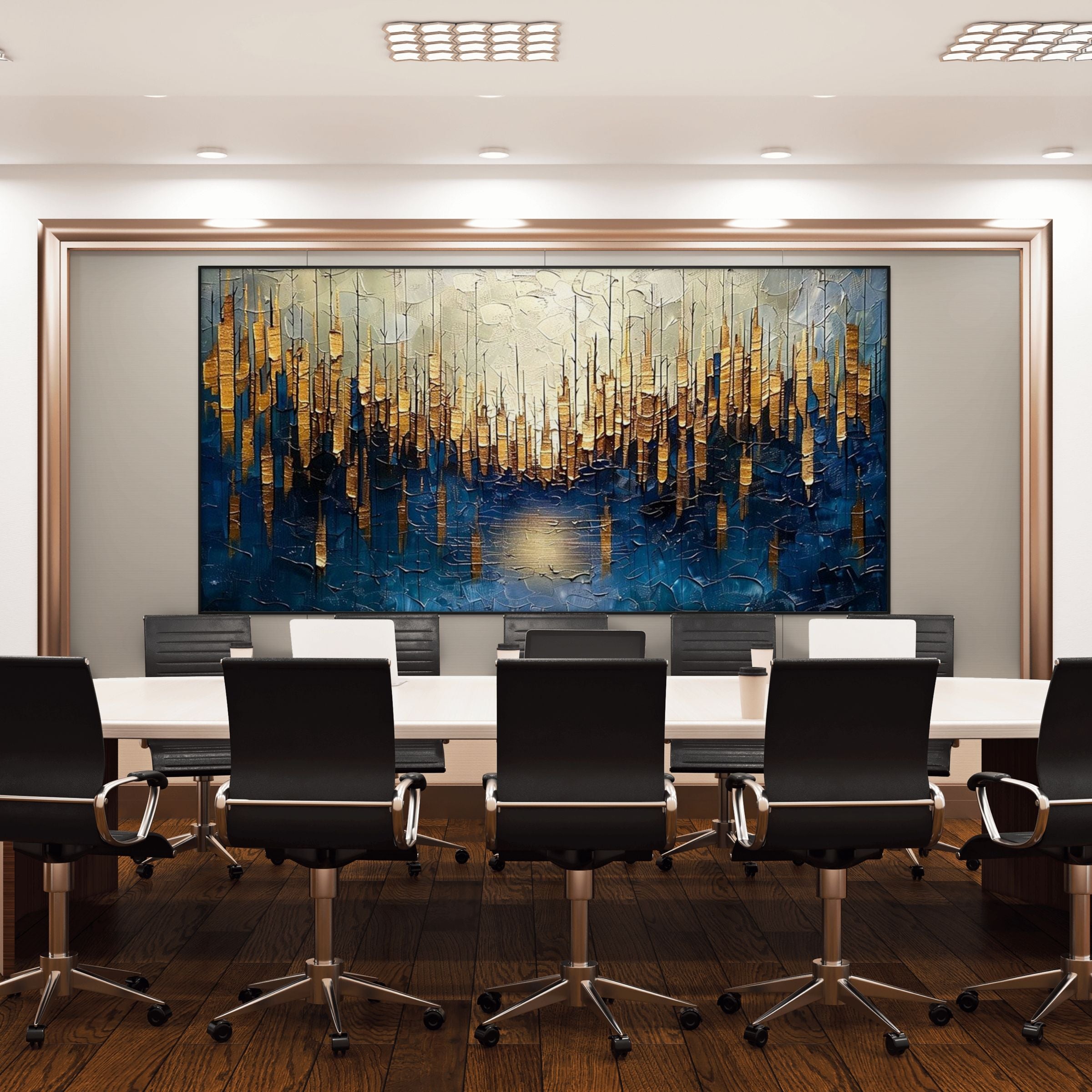 GOLDEN FOREST REFLECTION: Textured Gold Reflection Canvas