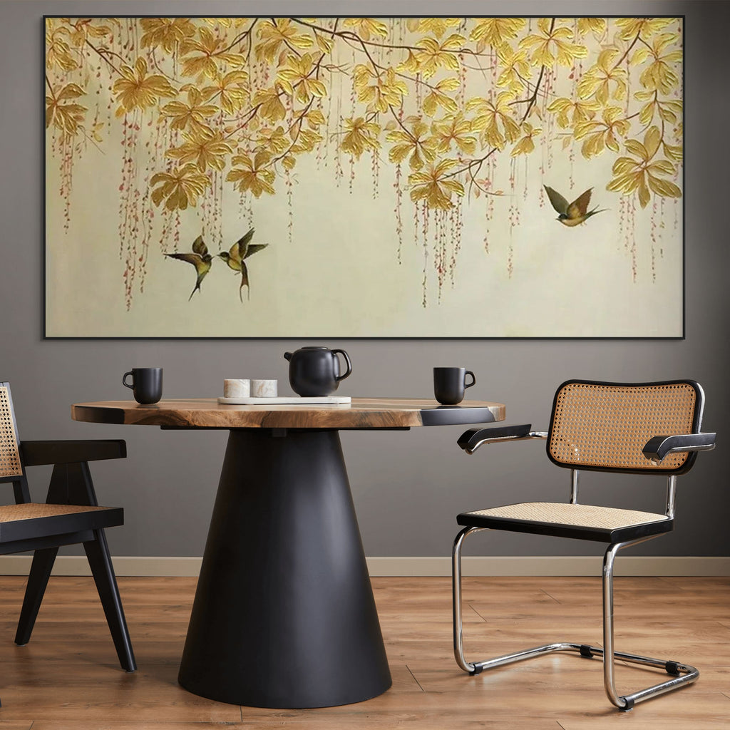 GOLDEN GARDEN: Graceful Birds Among Golden Foliage Wall Art