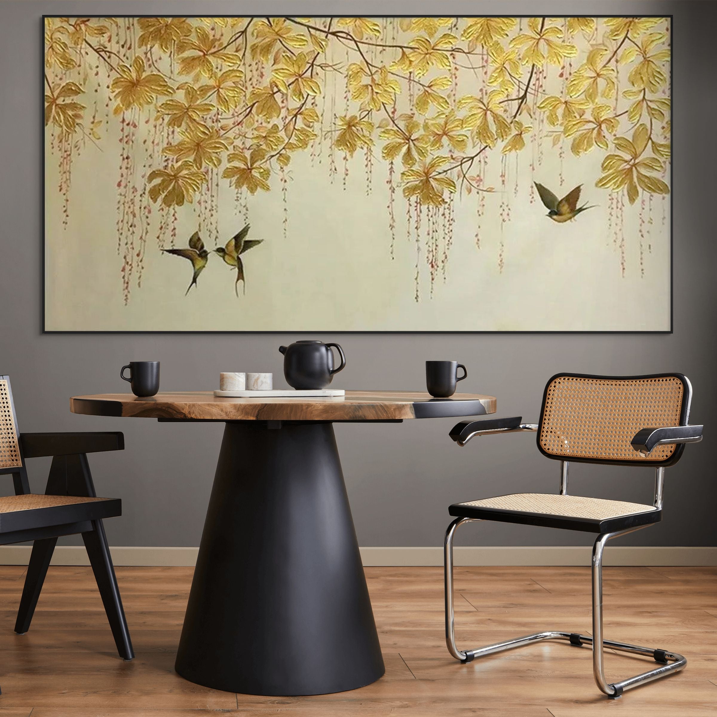 GOLDEN GARDEN: Graceful Birds Among Golden Foliage Wall Art
