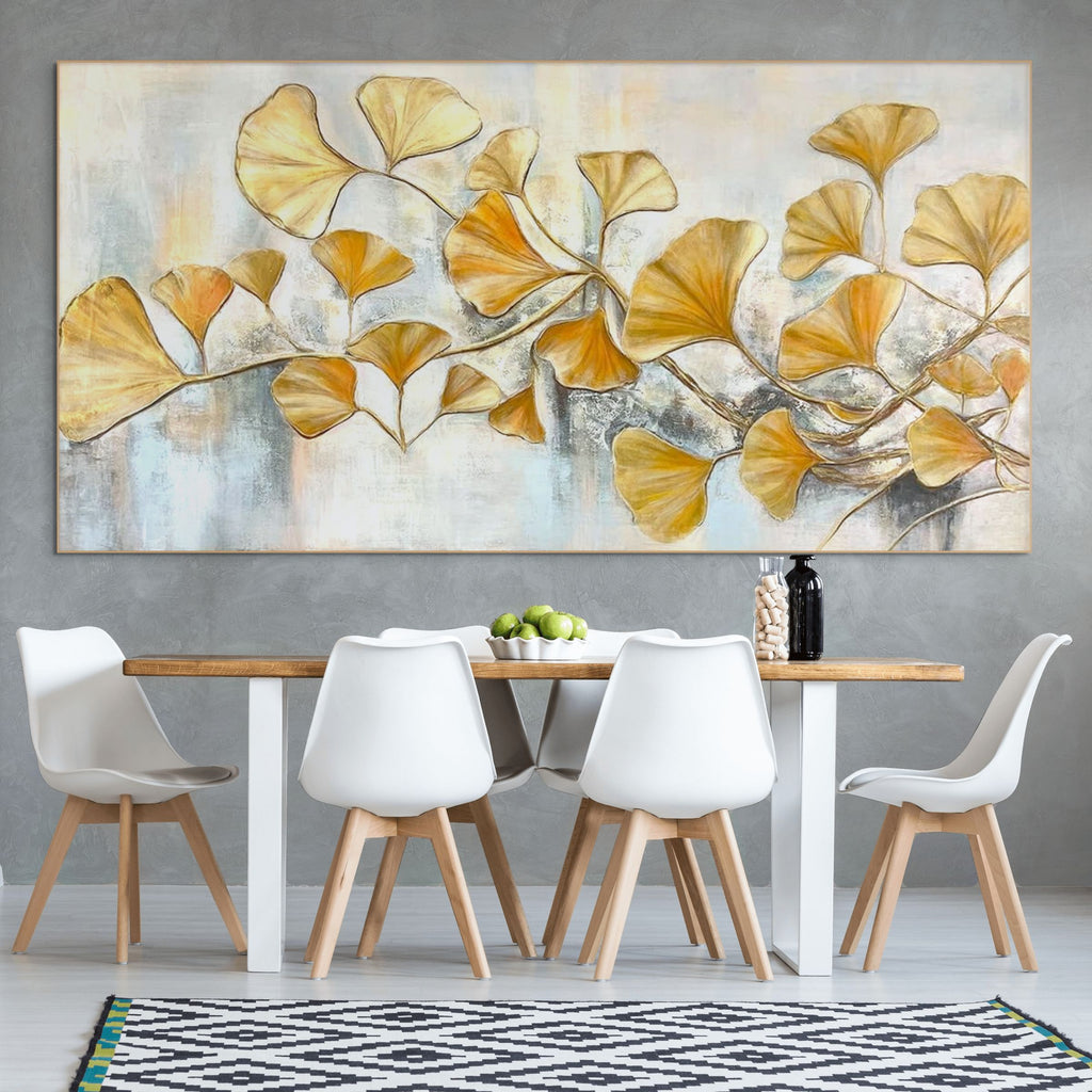 GOLDEN GINKGO: Textured Botanical Leaf Canvas