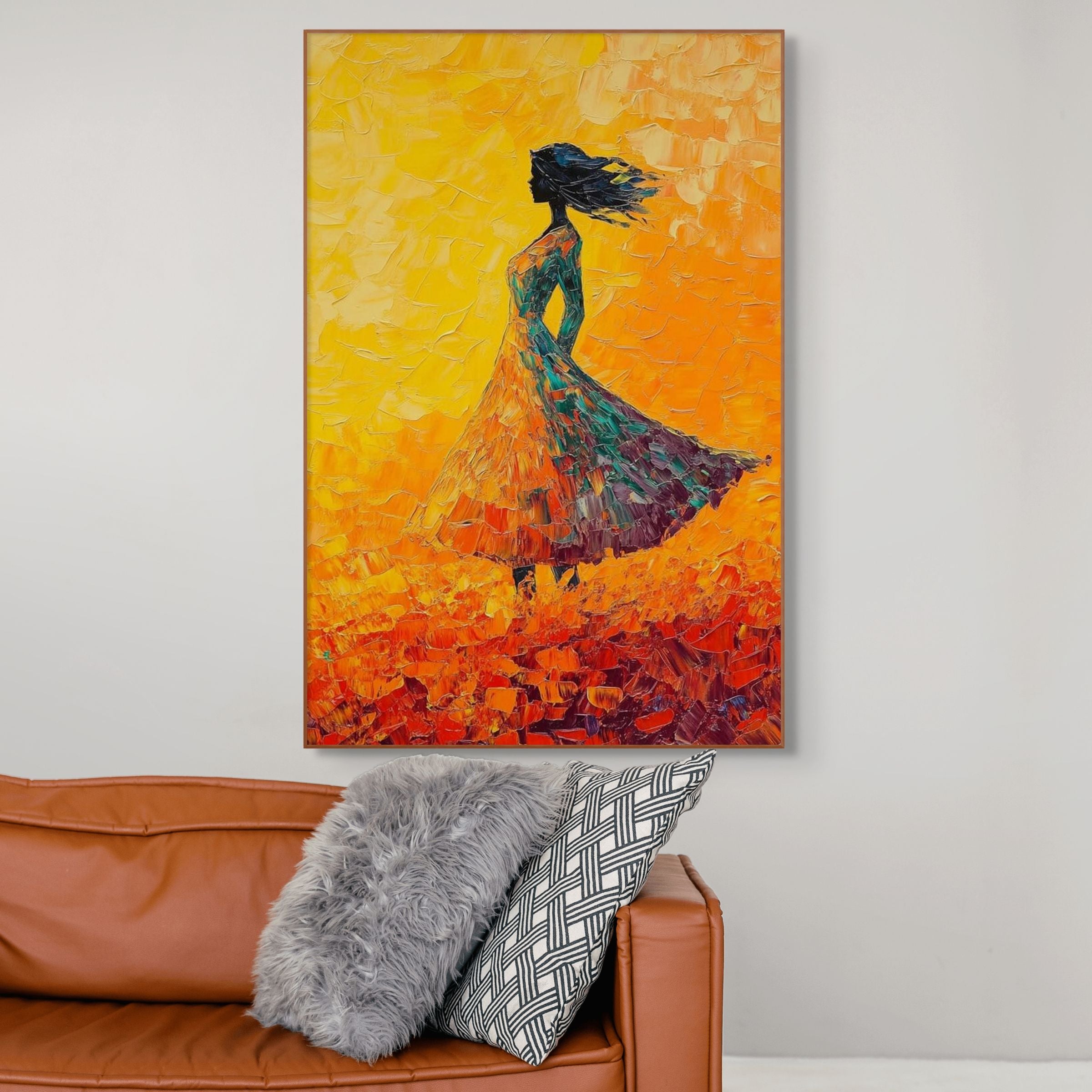 GOLDEN HOUR GRACE: Impasto Woman Wall Art Textured Canvas