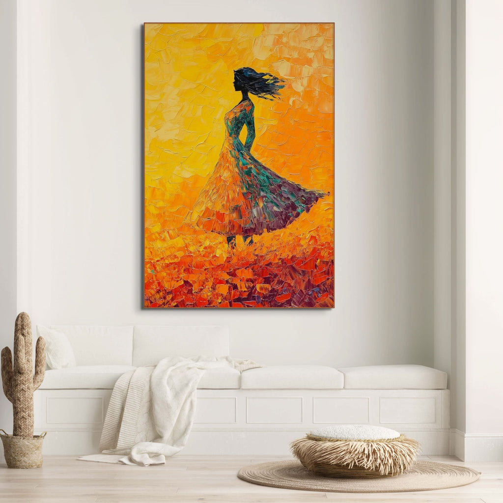 GOLDEN HOUR GRACE: Impasto Woman Wall Art Textured Canvas
