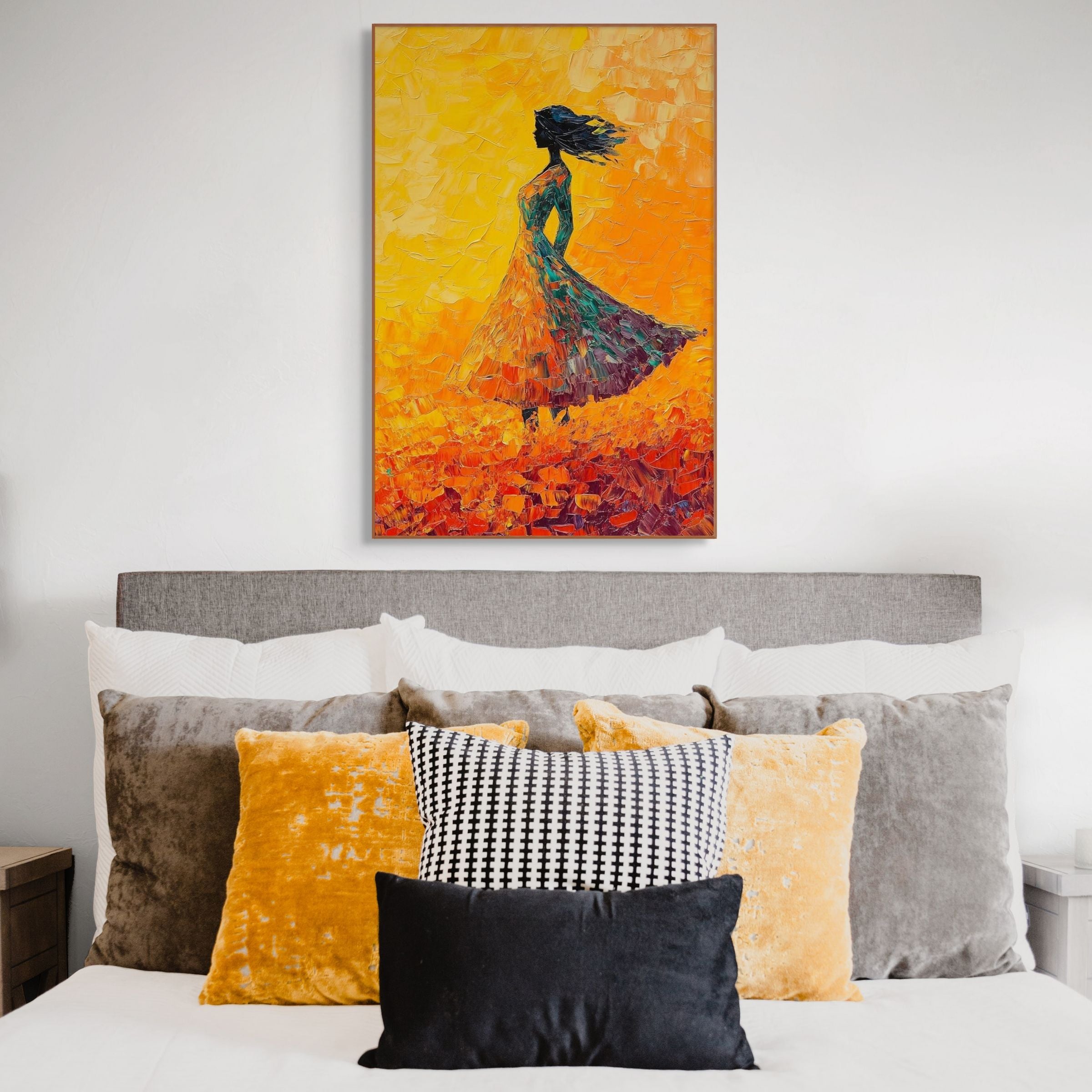 GOLDEN HOUR GRACE: Impasto Woman Wall Art Textured Canvas