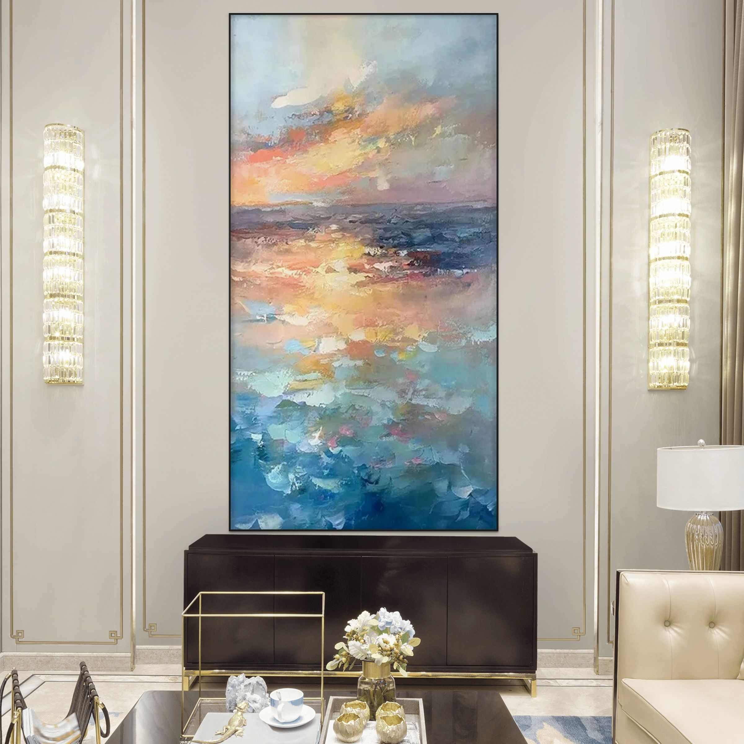 GOLDEN HOUR SEASCAPE: Vertical Coastal Sunset Wall Art