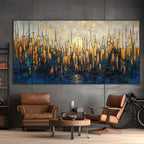 GOLDEN METROPOLIS: Gold Skyline Oil Painting