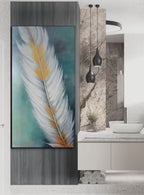 GOLDEN QUILL: Feather Wall Art White Gold Canvas Minimalist Decor