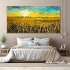 GOLDEN SUNSET FIELD: Textured Wheat Field Warm Glow Canvas