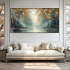 GOLDEN WHISPERS: Textured Misty Forest With Gold Accents Oil Canvas