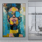 GOLDEN GAZE: Impasto Woman Portrait Wall Art Modern Canvas