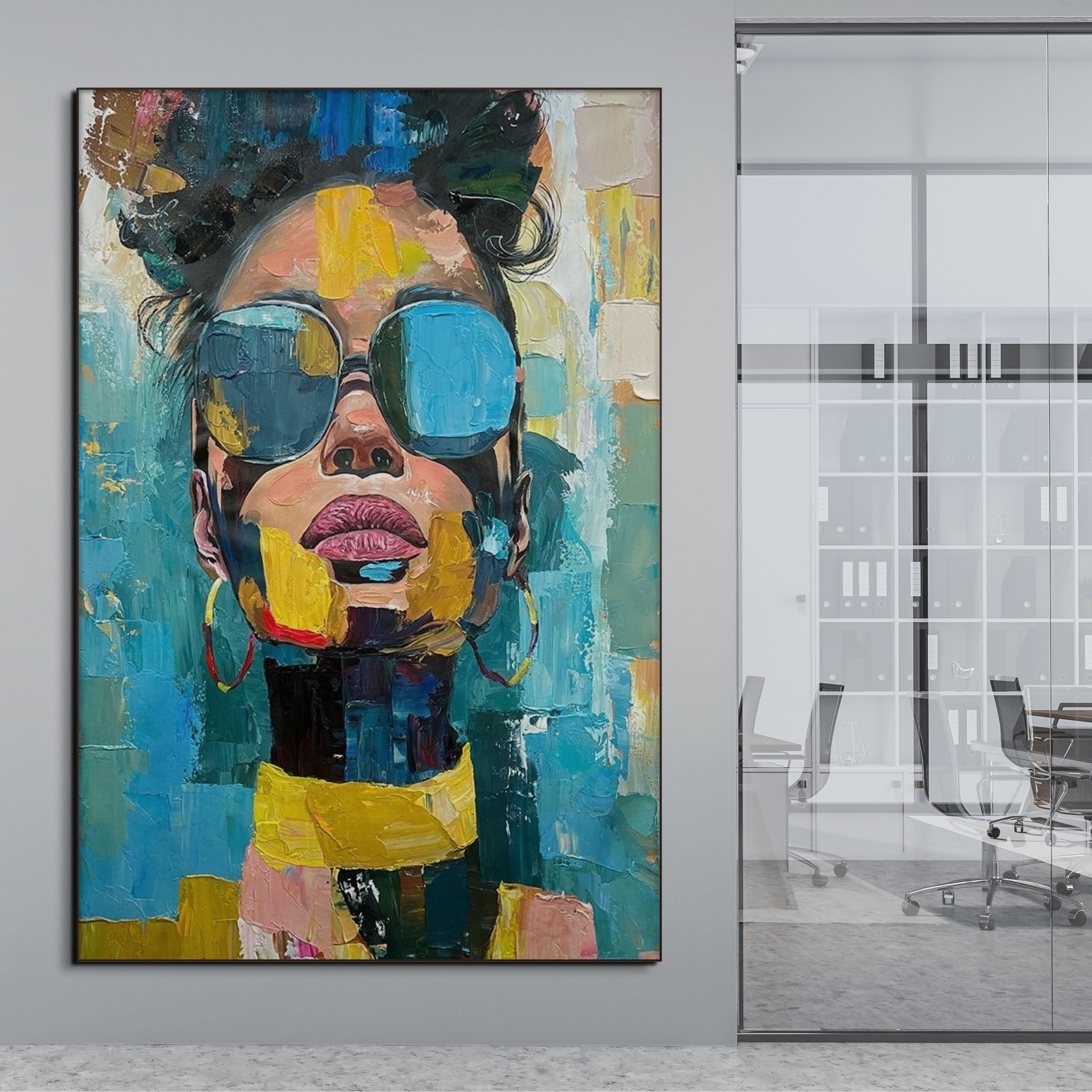 GOLDEN GAZE: Impasto Woman Portrait Wall Art Modern Canvas