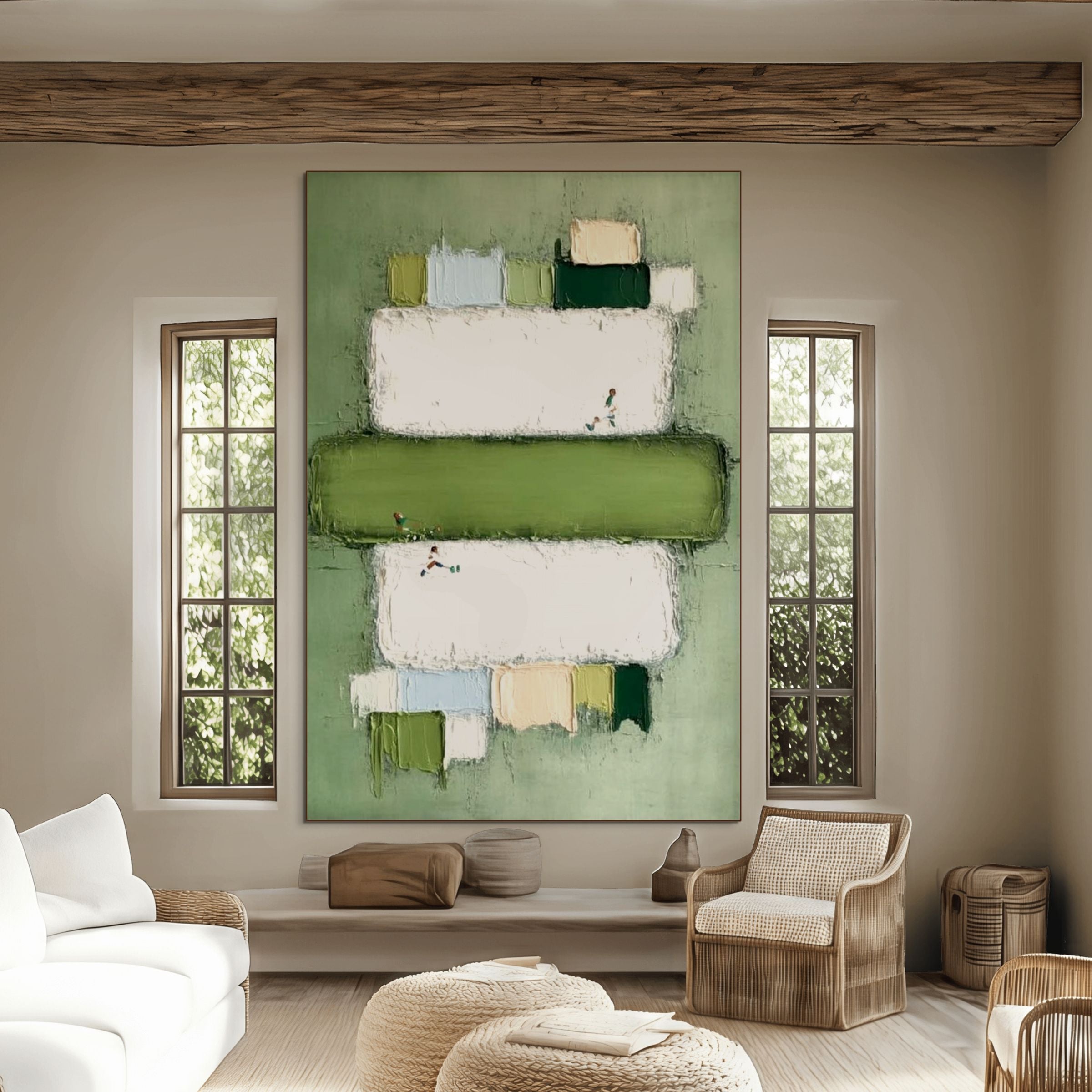 GREENFIELD ARENA: Textured Abstract Sports Art Serene Green Minimalist Field