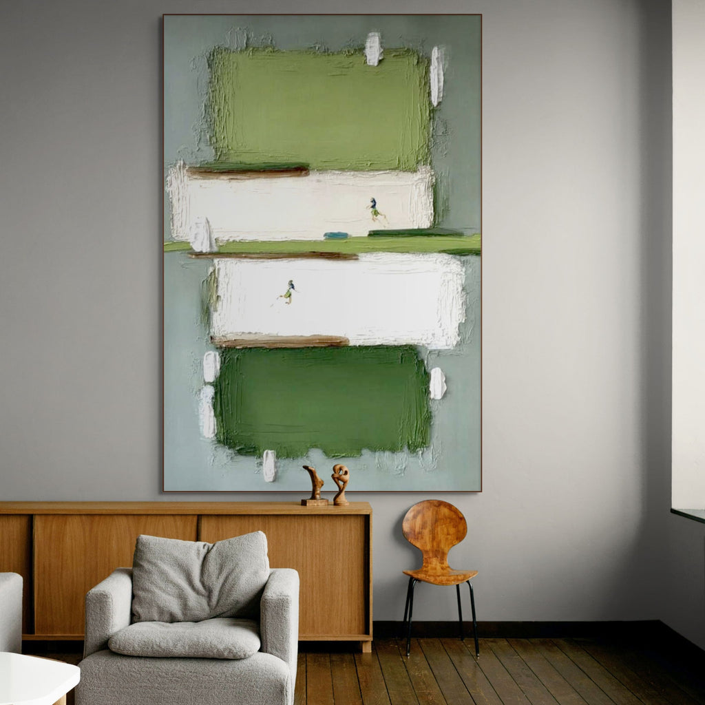 GREENFIELD DASH: Textured Abstract Sports Art Lush Green Energetic Motion