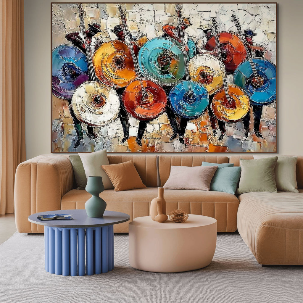 HARMONY IN HUES: Textured Musicians Palette Knife Painting