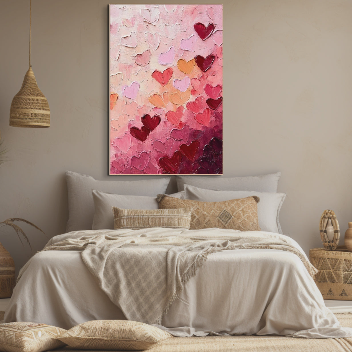 HEARTSCAPE: Pink Heart Wall Art Romantic Love Canvas Decor