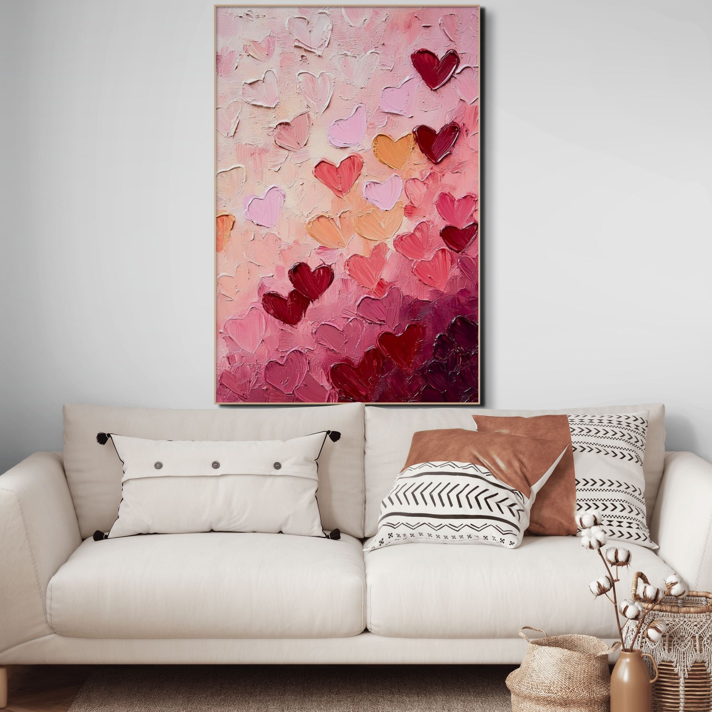 HEARTSCAPE: Pink Heart Wall Art Romantic Love Canvas Decor