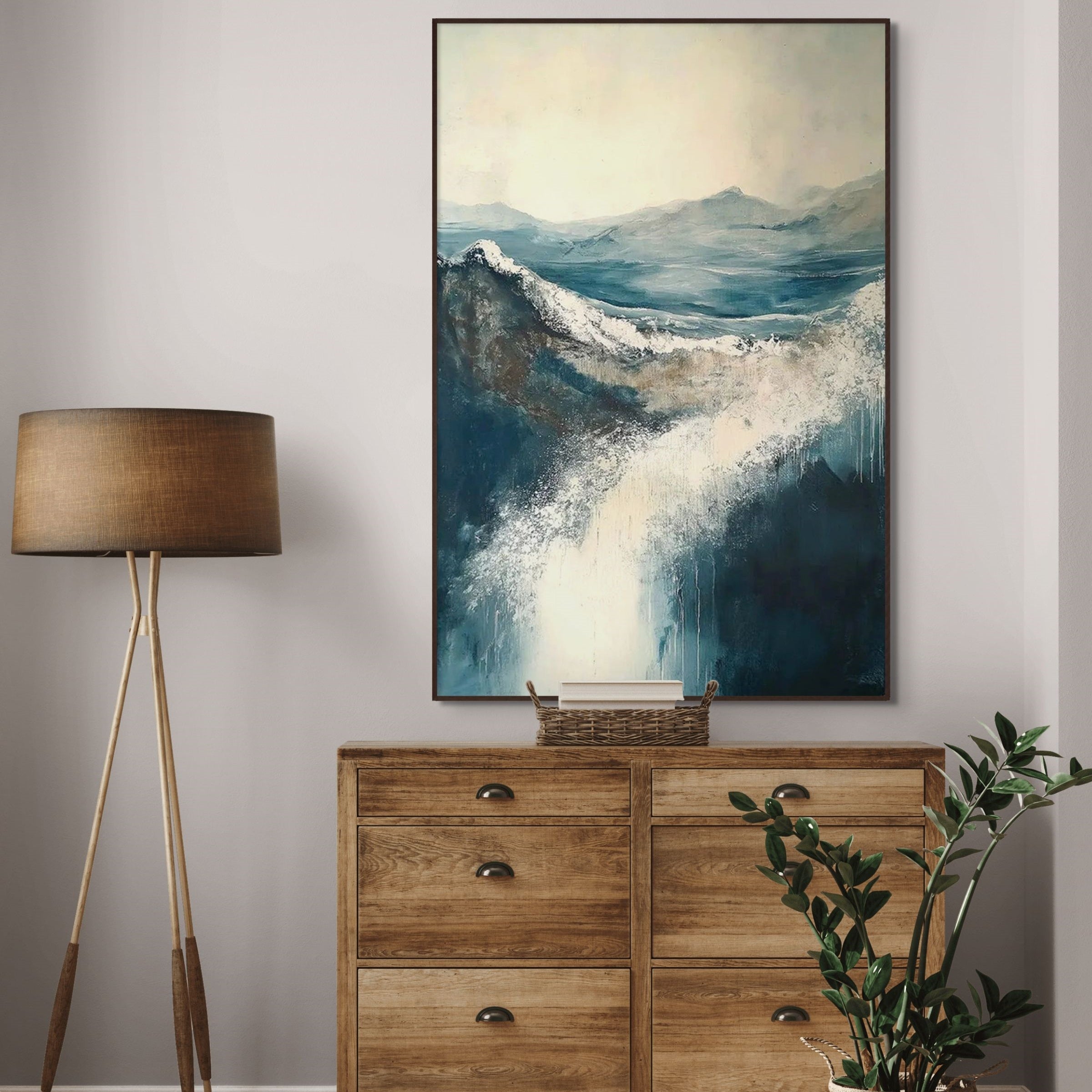 HIGHLAND MIST: Atmospheric Irish Countryside Blues Browns And White Canvas