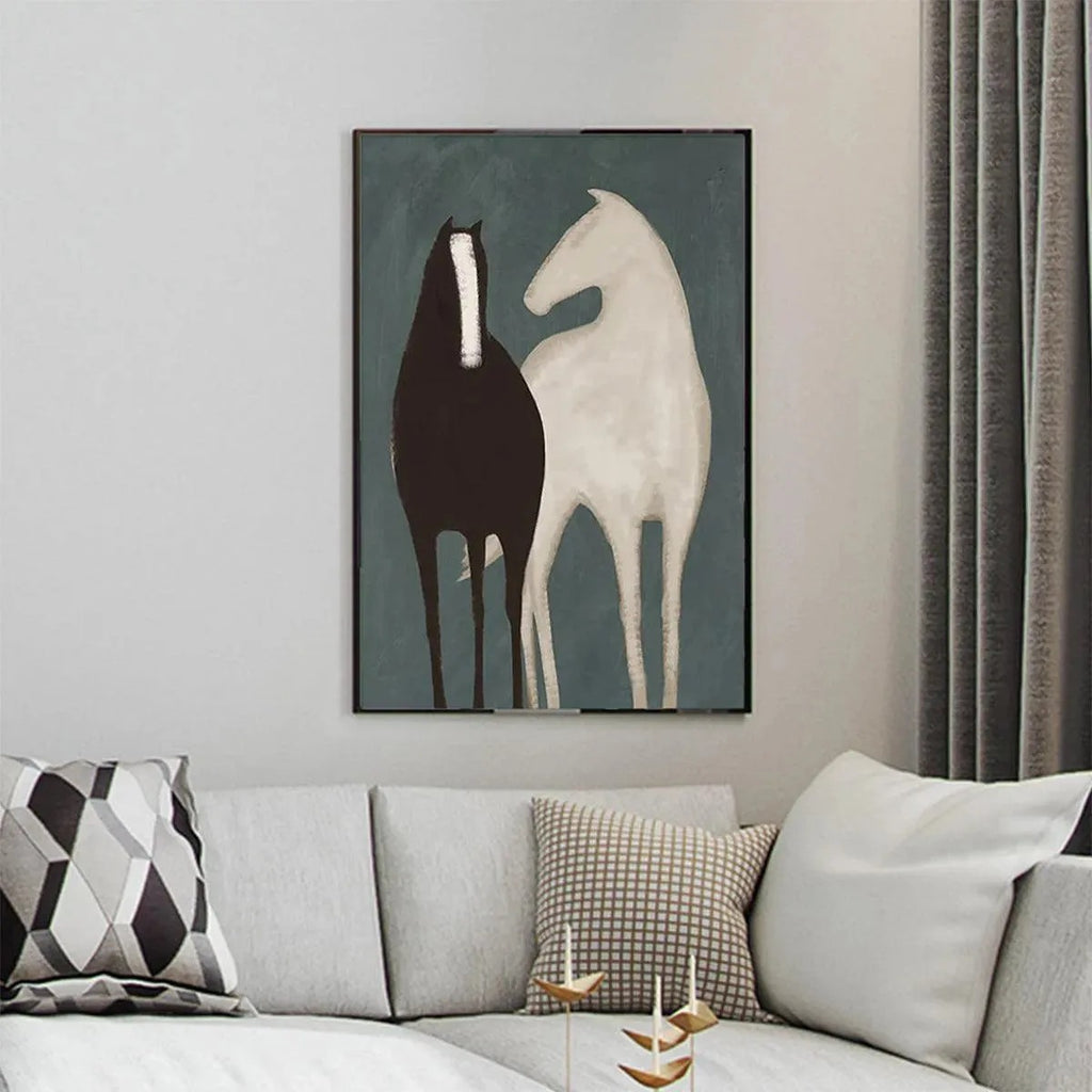TWO HORSES: Minimalist Horse Wall Art Canvas