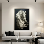 WHITE HORSE: Black and White Horse Wall Art Canvas