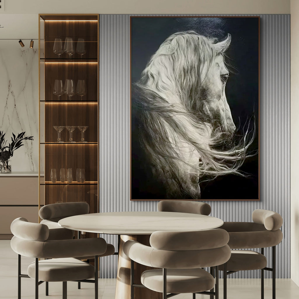 WHITE HORSE: Black and White Horse Wall Art Canvas