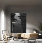 RIPPLED EBONY CASCADE: Black Minimalist Textured Wall Art