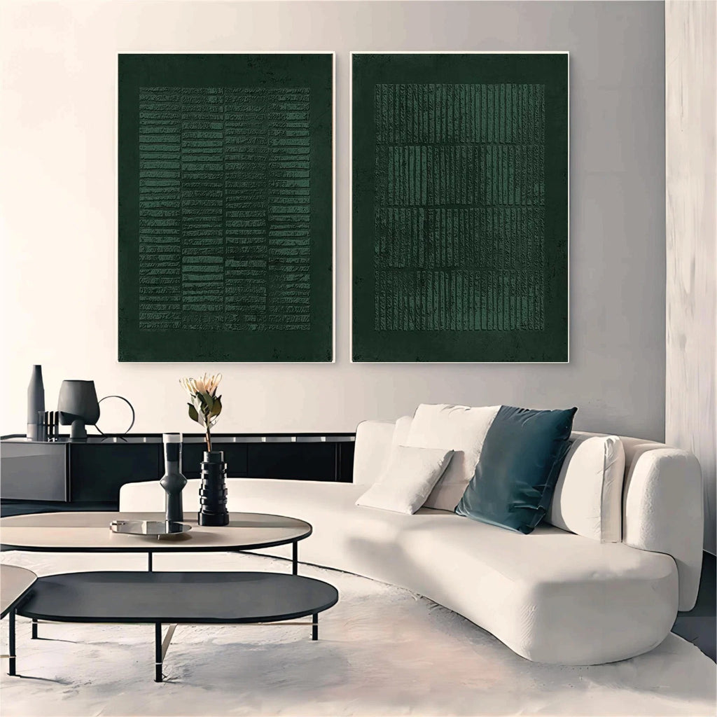 VERDANT VERSES: Wabi Sabi Green Textured Wall Art Set of 2