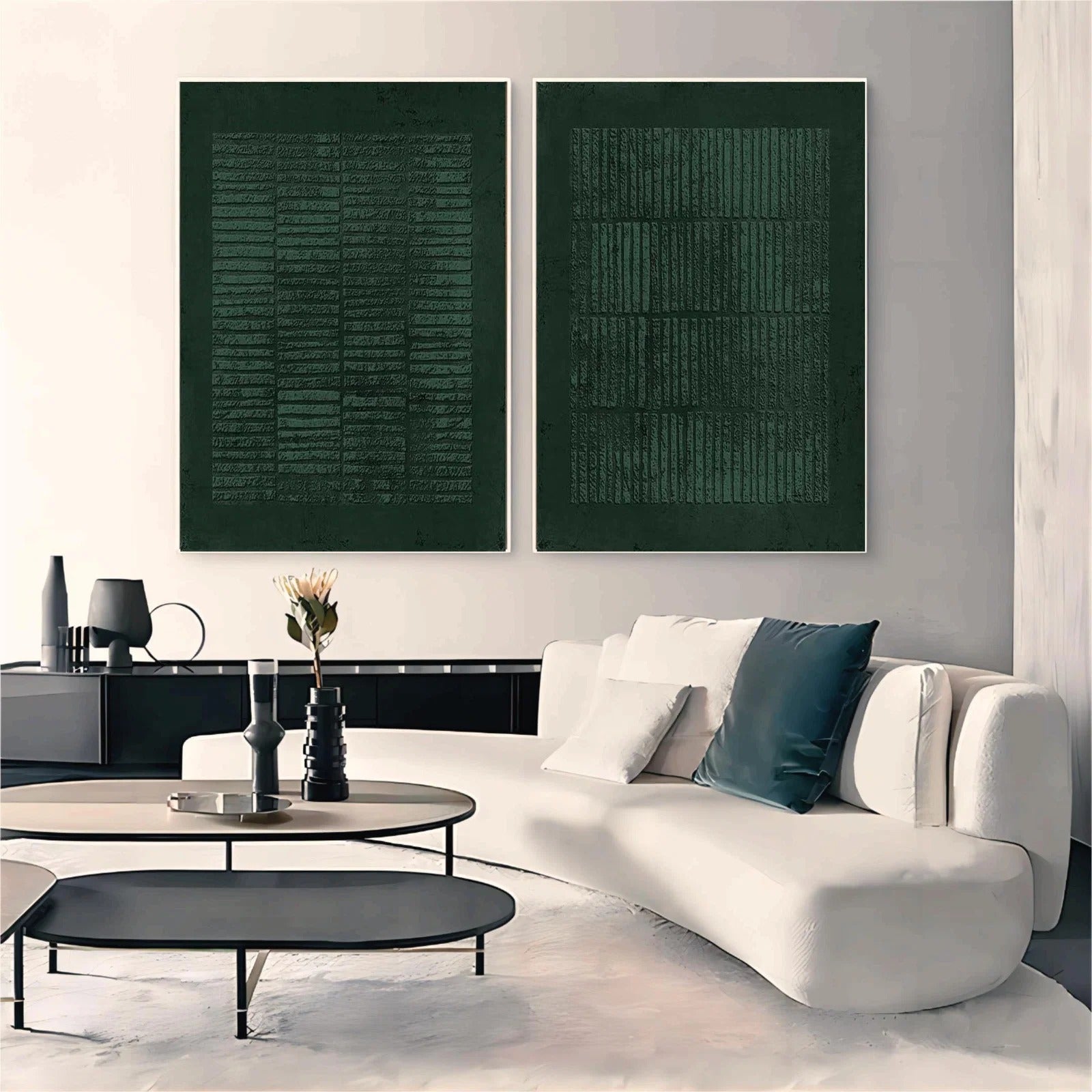 VERDANT VERSES: Wabi Sabi Green Textured Wall Art Set of 2