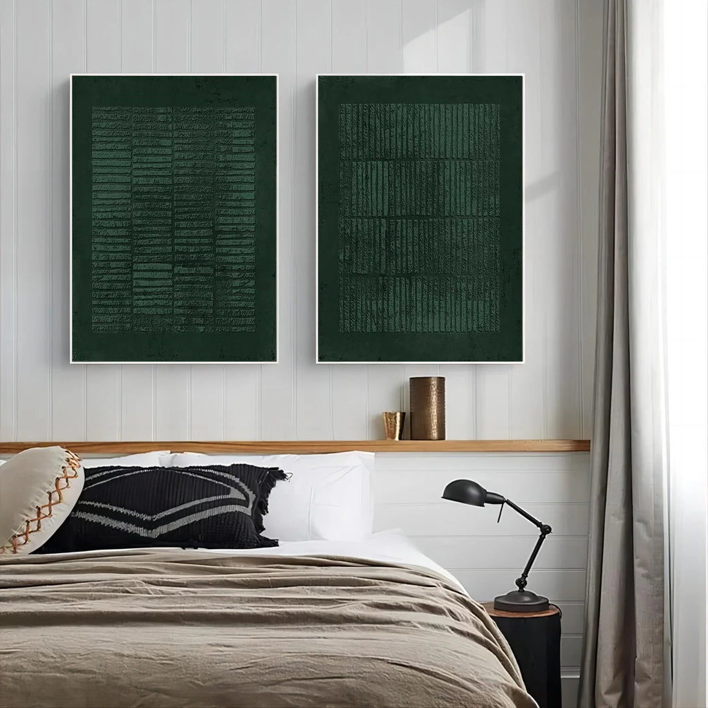 VERDANT VERSES: Wabi Sabi Green Textured Wall Art Set of 2