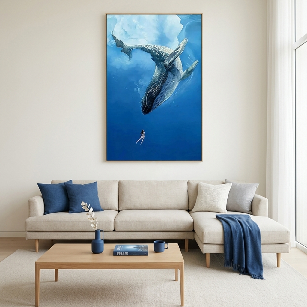 WHALE ENCOUNTER: Whale and Diver Ocean Wall Art