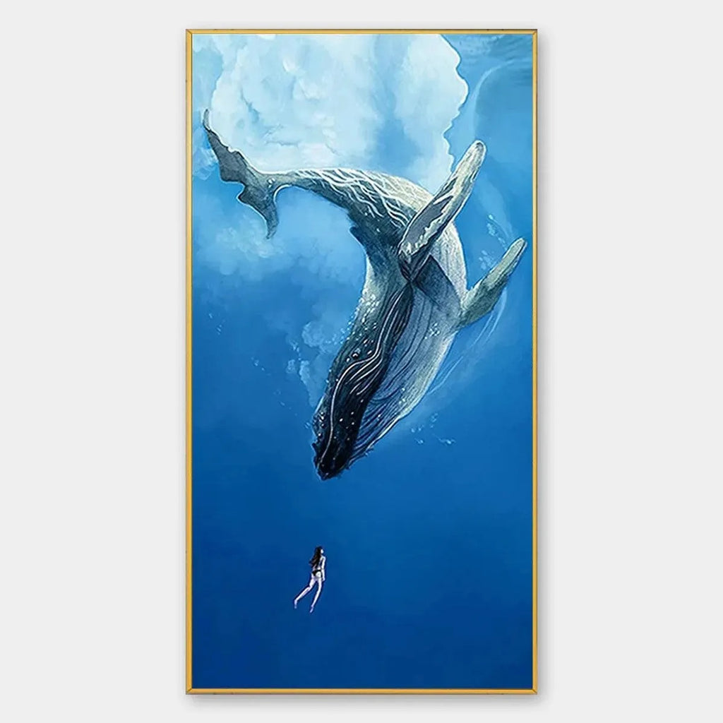 WHALE ENCOUNTER: Whale and Diver Ocean Wall Art