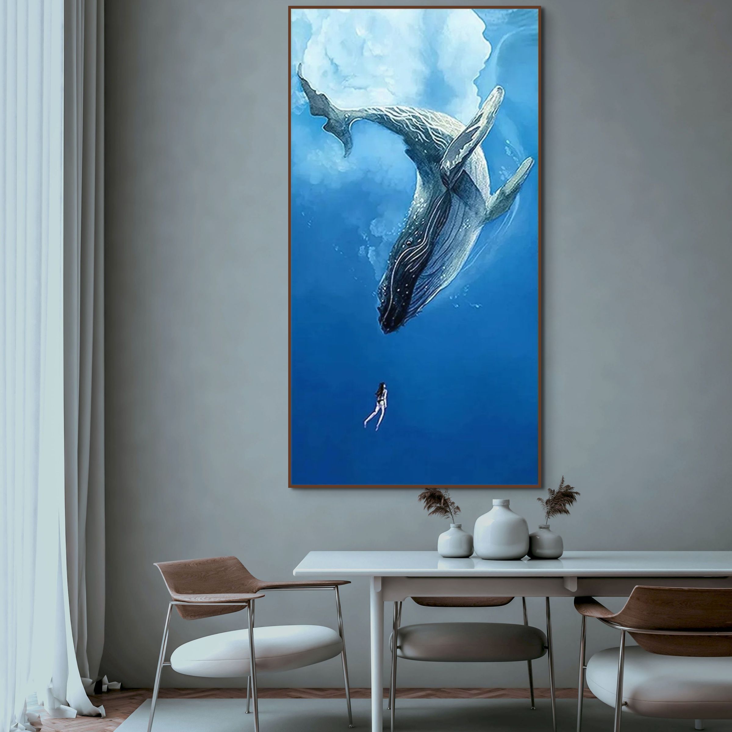WHALE ENCOUNTER: Whale and Diver Ocean Wall Art