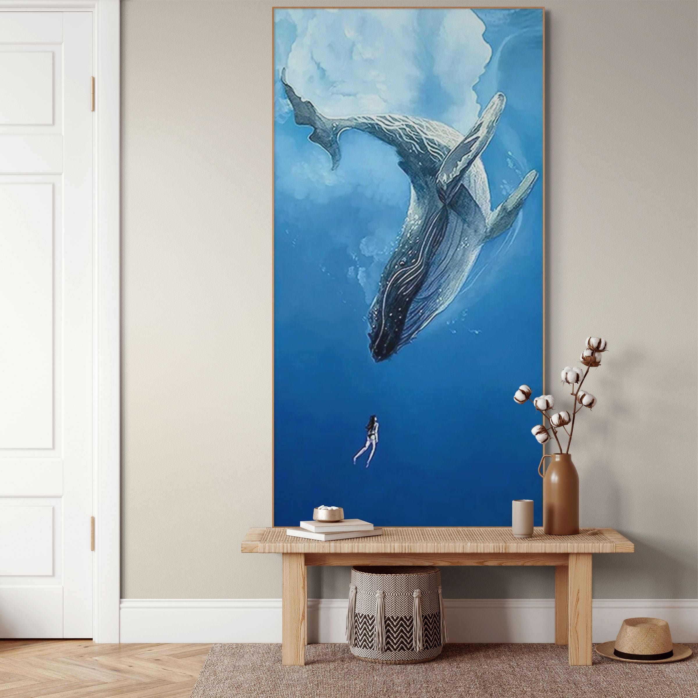 WHALE ENCOUNTER: Whale and Diver Ocean Wall Art