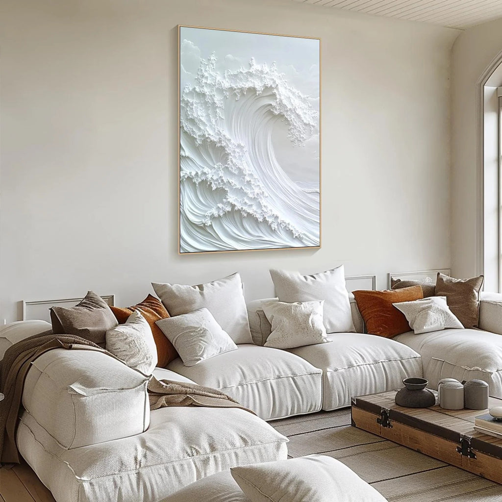 OCEAN WHISPER: White Textured Wave Wall Art