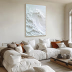 OCEAN WHISPER: White Textured Wave Wall Art
